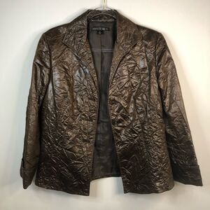 Lafayette 148 Crinkle Faux Leather 3 Button Blazer